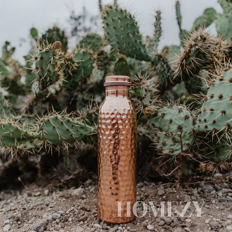 HOMEZY Copper Water Bottle (34oz/1000ml) 100% Pure Handmade Hammered Ayurvedic Pure Copper Vessel for Drinking Heavy Duty & Leak-proof - Image 3