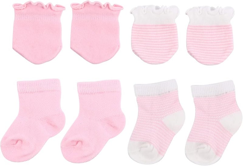 Pink Fluffy Baby Mittens And Socks Set For Boys 12 18 Months Newborn Clothing - Image 1