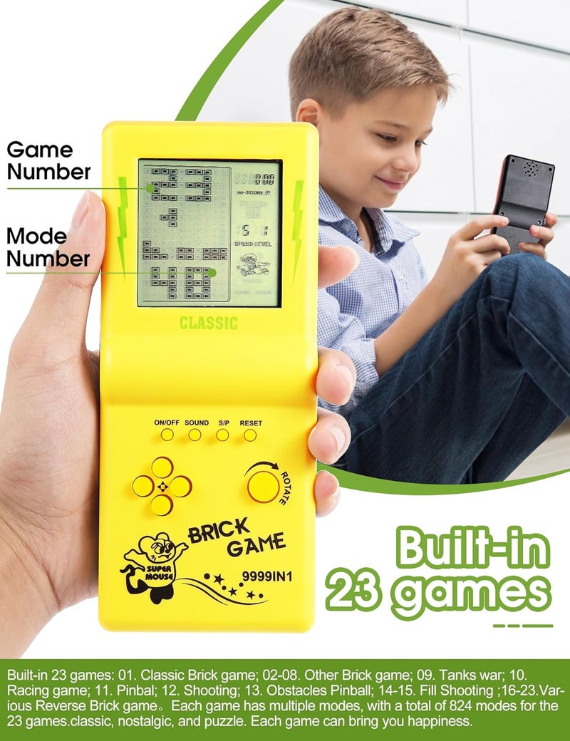 HLF 3.5-inch Large Screen Retro Brick Game Console - Built-in 23 Classic Games, Racing & Tank, Nostalgic Puzzle Console (Yellow) - Image 2