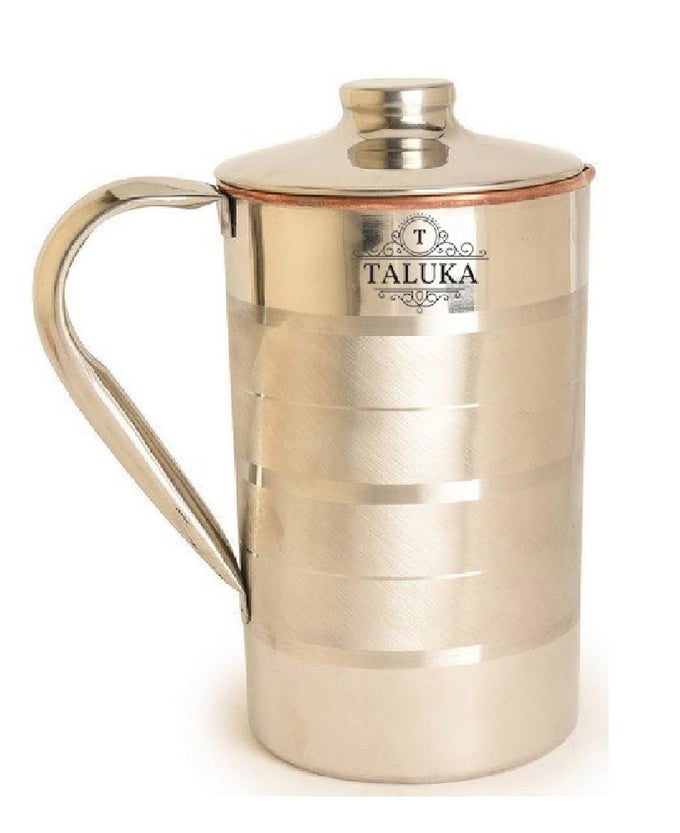 HANDMADE COPPER STAINLESS STEEL JUG 2000 ML 5 X 9 SILVER