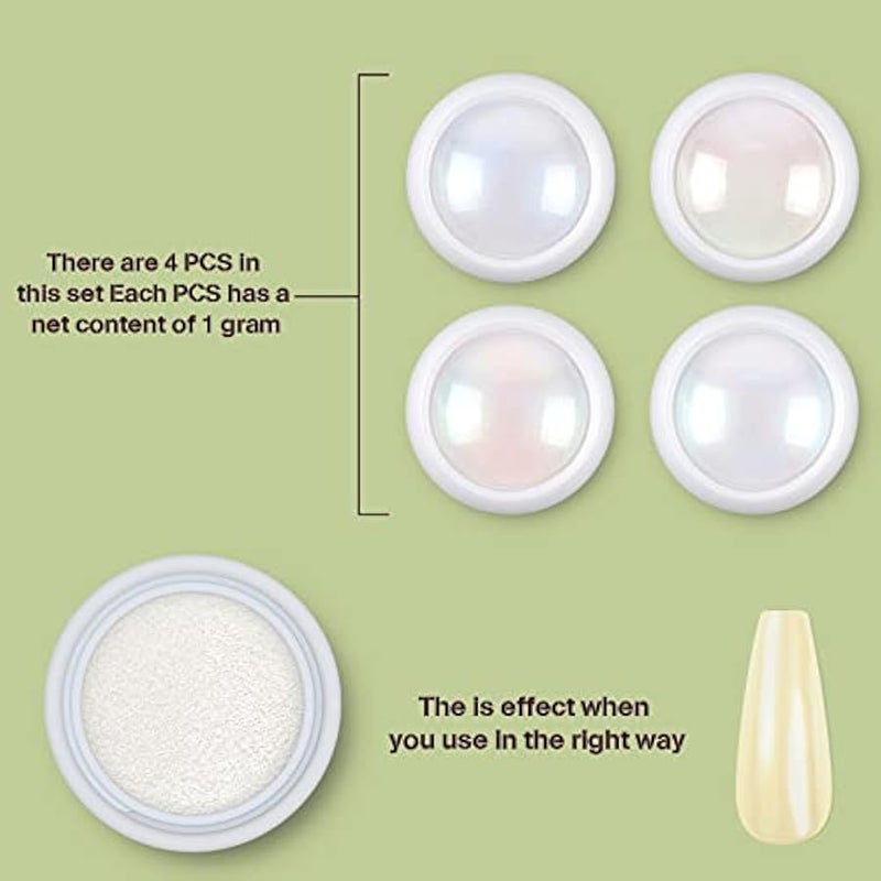 ارتدون 4 برطمانات من مسحوق طلاء الاظافر من الكروم بتاثير عاكس معدني بالوان قوس قزح، ملمع اظافر اورورا بنمط حورية البحر واللؤلؤ الابيض، مجموعة غبار لتلميع الاظافر وتزيين الاظافر والحرف اليدوية من - Image 2