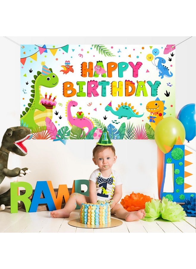 Mocsicka Mocsicka Dinosaur Birthday Backdrop Watercolor Kids Happy Dinosaur Birthday Banner Decorations Boys Dino Themed Party Background Photo Props 70.8 x 43.3 Inch  - Image 3