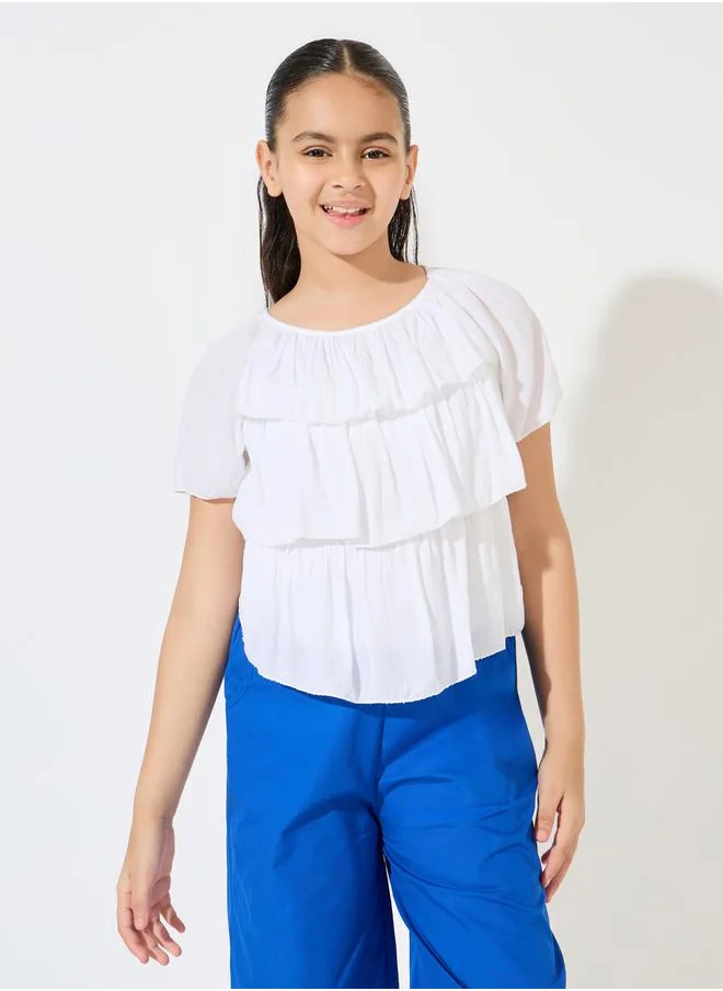 ستايلي girls co ord set short sleeve top with wide leg pants