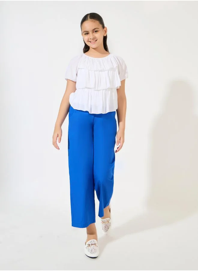 ستايلي girls co ord set short sleeve top with wide leg pants
