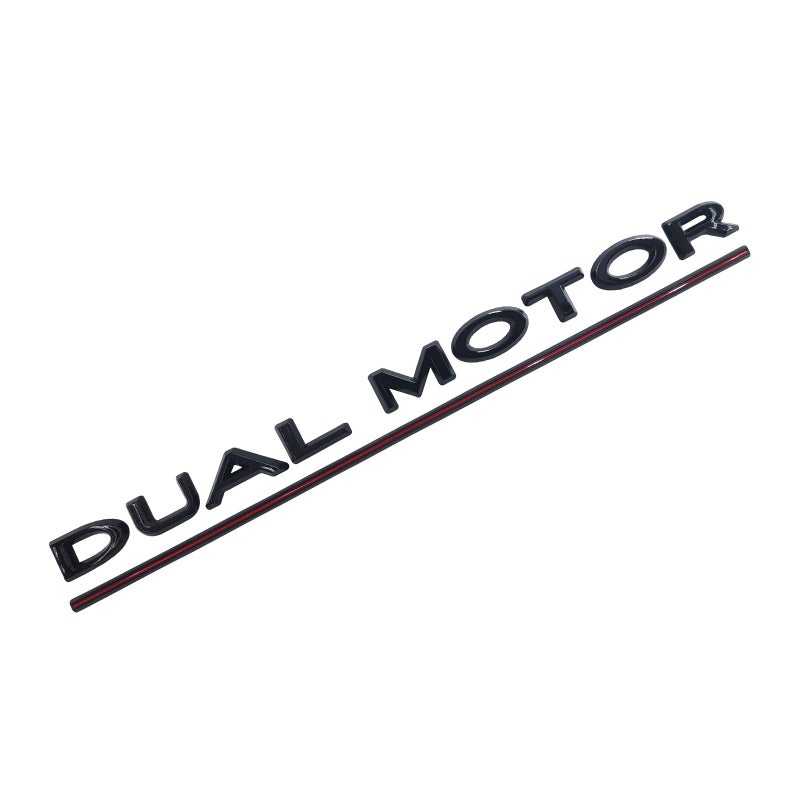 Knomix Dual Motor Emblem Badge Sticker Plaid Decor Car Accessories for Tesla Model 3 Y X S Glossy BlackRed Line