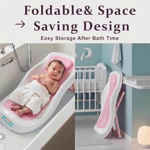 MOM CARE Foldable Baby Bath Support Seat for Newborn (0–6 Months) | Anti-Slip Silicone Baby Bather | Ergonomic Infant Bath Seat for Sink, Tub & Floor | Portable Newborn Bath Support Chair | Pink - Image 3