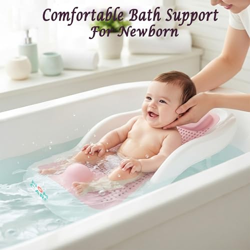 MOM CARE Foldable Baby Bath Support Seat for Newborn (0–6 Months) | Anti-Slip Silicone Baby Bather | Ergonomic Infant Bath Seat for Sink, Tub & Floor | Portable Newborn Bath Support Chair | Pink - Image 4