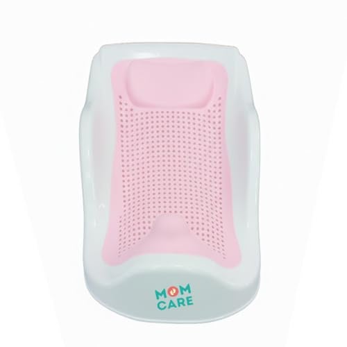 MOM CARE Foldable Baby Bath Support Seat for Newborn (0–6 Months) | Anti-Slip Silicone Baby Bather | Ergonomic Infant Bath Seat for Sink, Tub & Floor | Portable Newborn Bath Support Chair | Pink - Image 1