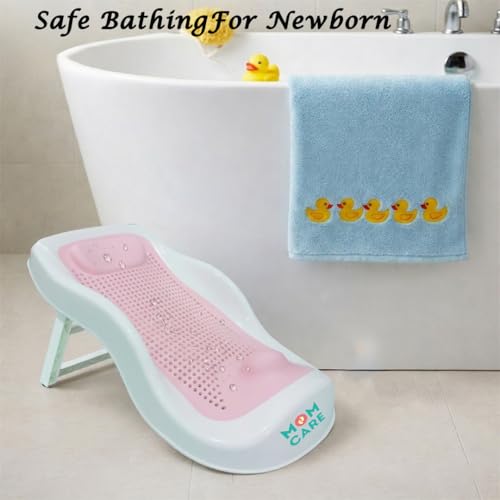MOM CARE Foldable Baby Bath Support Seat for Newborn (0–6 Months) | Anti-Slip Silicone Baby Bather | Ergonomic Infant Bath Seat for Sink, Tub & Floor | Portable Newborn Bath Support Chair | Pink - Image 2