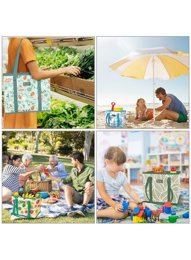 Baleine BALEINE 3Pk Reusable Grocery Bags, Foldable Shopping Bags for Groceries with Reinforced Bottom & Handles (Spring Stroll)  - Image 4