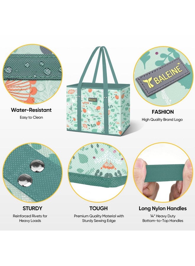 Baleine BALEINE 3Pk Reusable Grocery Bags, Foldable Shopping Bags for Groceries with Reinforced Bottom & Handles (Spring Stroll)  - Image 2