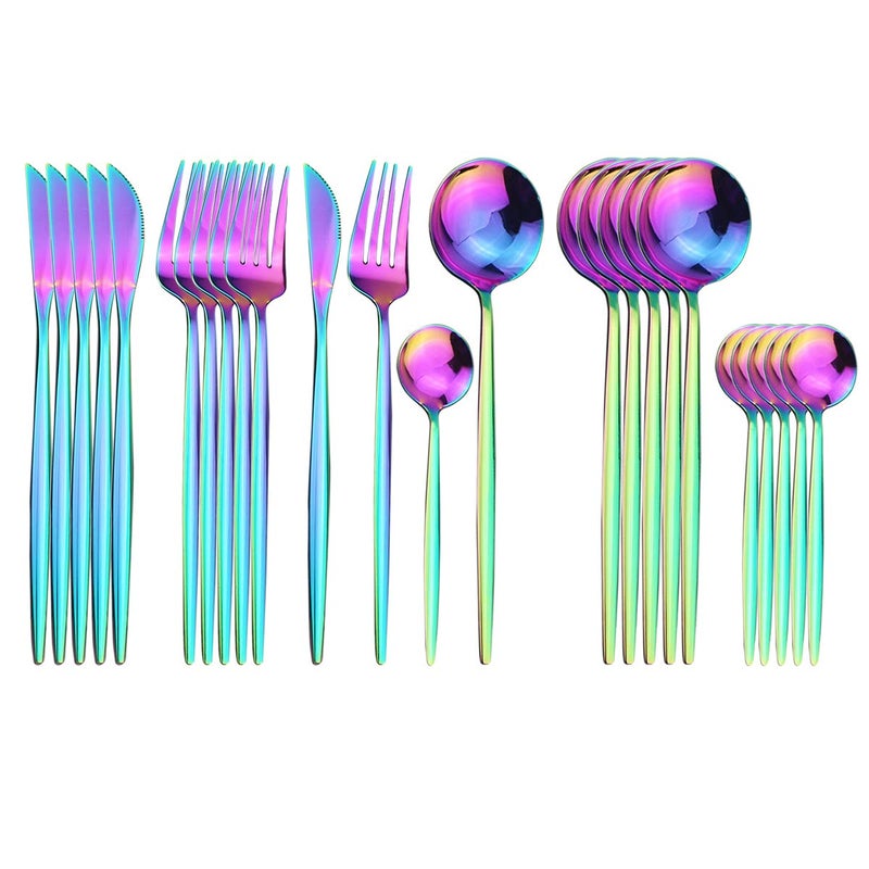 Uniturcky Rainbow Silverware Set 24Piece Stainless Steel Flatware Set Service For 6 Mirror Polished Iridescent Tableware Cutlery Set Knife Fork And Spoon For Home Restaurant Dishwasher Safe