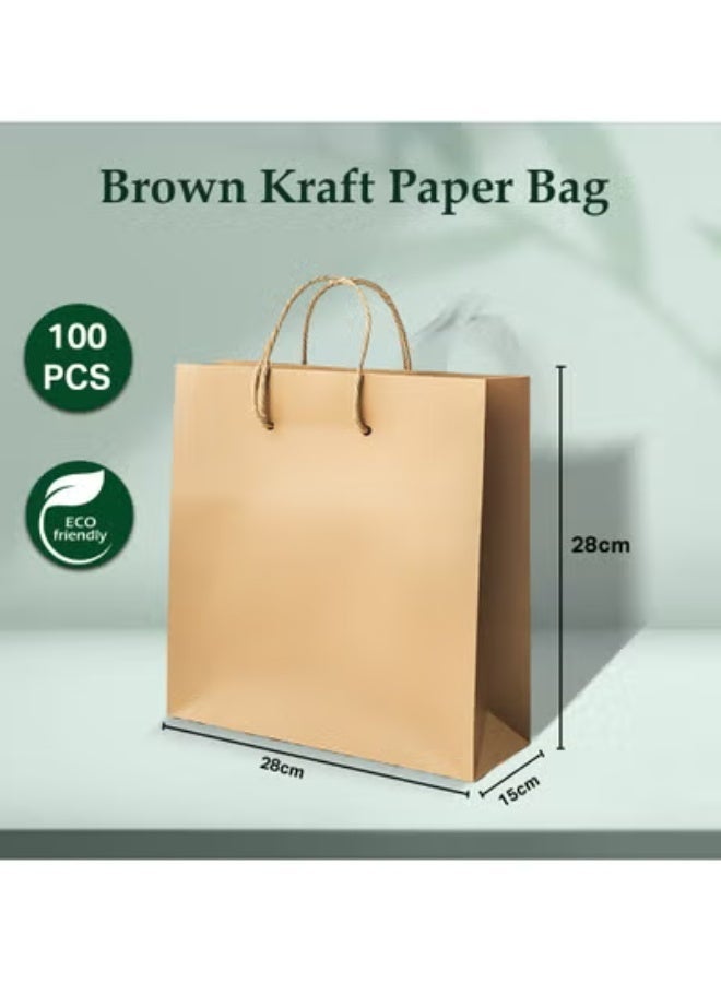 ecoway Kraft Paper Bags - Pack Of 100 Craft Medium Paper Grocery Bags With Handles For Shopping, Party, Birthday, Wedding Gift, Retail, Merchandies Ecofreindly Reusable Brown (28 X 16 X 28 CM) - Image 2