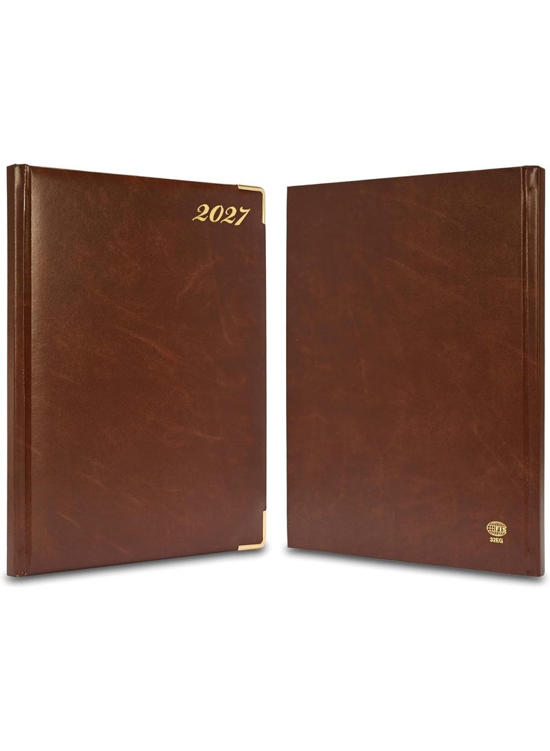 FIS 2027 Executive Diary, Size 210x260mm, Golden Edition, Hard Cover Vinyl, 1 Side Padded, Gold Gilded Edges, Round Corners, English/French, 70gsm White Paper, Chocolate Cover-FSDI32EG27CH - Image 4
