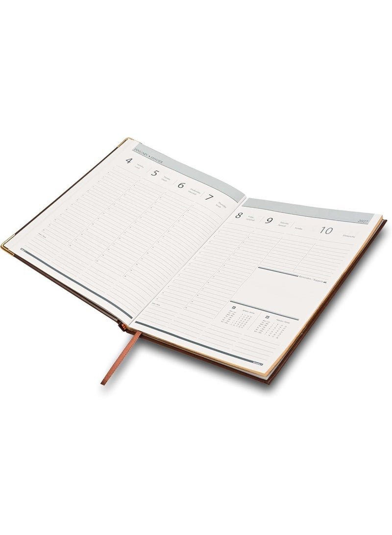 FIS 2027 Executive Diary, Size 210x260mm, Golden Edition, Hard Cover Vinyl, 1 Side Padded, Gold Gilded Edges, Round Corners, English/French, 70gsm White Paper, Chocolate Cover-FSDI32EG27CH - Image 2