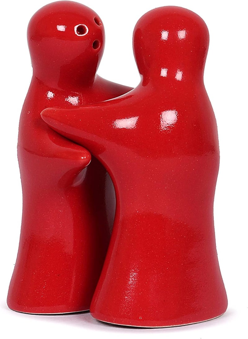 QIMACPLUS Salt and Pepper Seasoning and Spice Shakers Cute Novelty Modern and Vintage Hug Design Couple Set for Retro Farmhouse Home Decorative Dispenser for Kitchen Red - Image 1