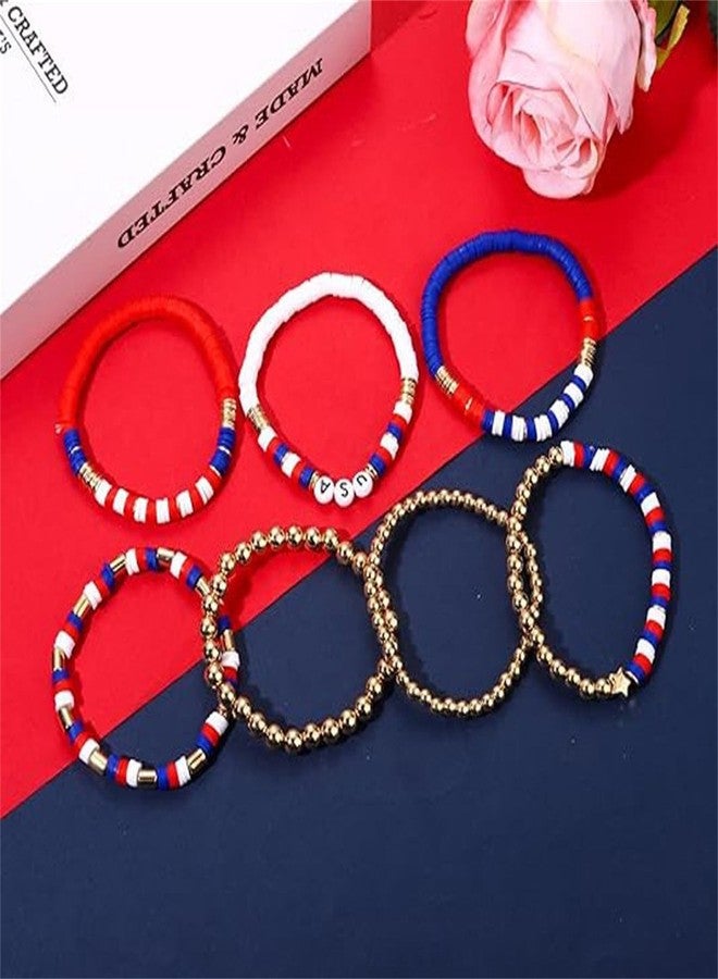 WCRAZYE 4th of July Bracelets for Men Women Handmade Red White Blue American Flag USA Clay Beaded Stretch Stackable Bracelets Patriotic Friendship Jewelry Gifts (4th of July Bracelet) - Image 4