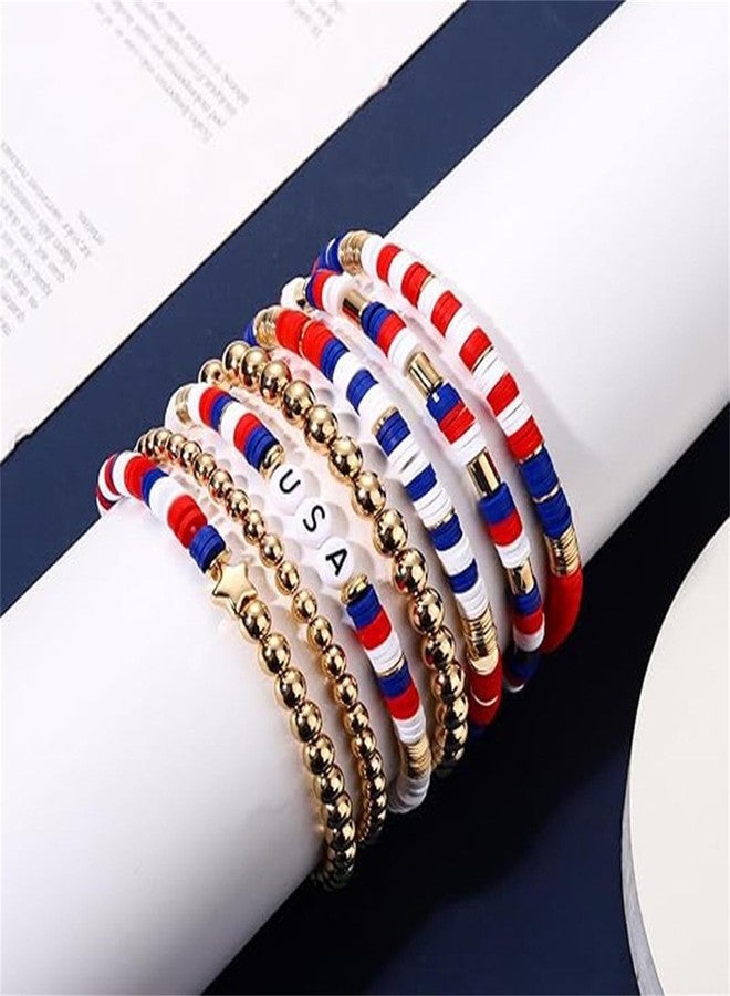 WCRAZYE 4th of July Bracelets for Men Women Handmade Red White Blue American Flag USA Clay Beaded Stretch Stackable Bracelets Patriotic Friendship Jewelry Gifts (4th of July Bracelet) - Image 3