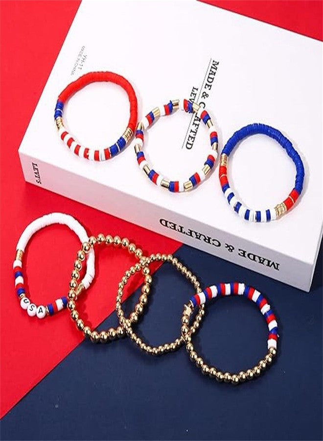 WCRAZYE 4th of July Bracelets for Men Women Handmade Red White Blue American Flag USA Clay Beaded Stretch Stackable Bracelets Patriotic Friendship Jewelry Gifts (4th of July Bracelet) - Image 5