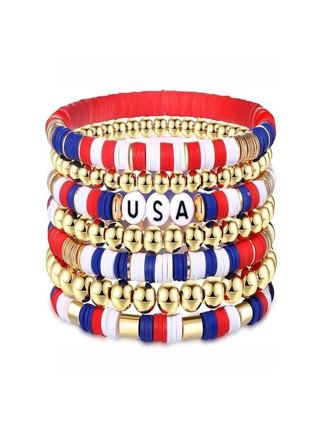 WCRAZYE 4th of July Bracelets for Men Women Handmade Red White Blue American Flag USA Clay Beaded Stretch Stackable Bracelets Patriotic Friendship Jewelry Gifts (4th of July Bracelet) - Image 1