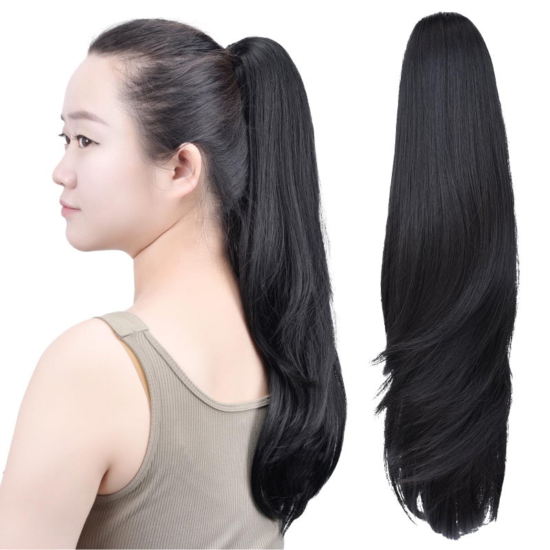 SYXLCYGG Black Clip Ponytail Extensions Straight Clip Claw Ponytails 18 43 OZ Synthetic Like Real Hair Fake Hair piece Women Fluffy Yaki