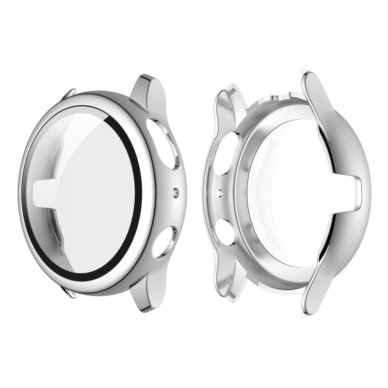 Hard PC Plating Case with HD Tempered Glass Screen Protector Full Coverage Protective Cover Thin Clear Bumper Shell Replacement for Samsung Galaxy Watch Active 2 40mm Silver - Image 1