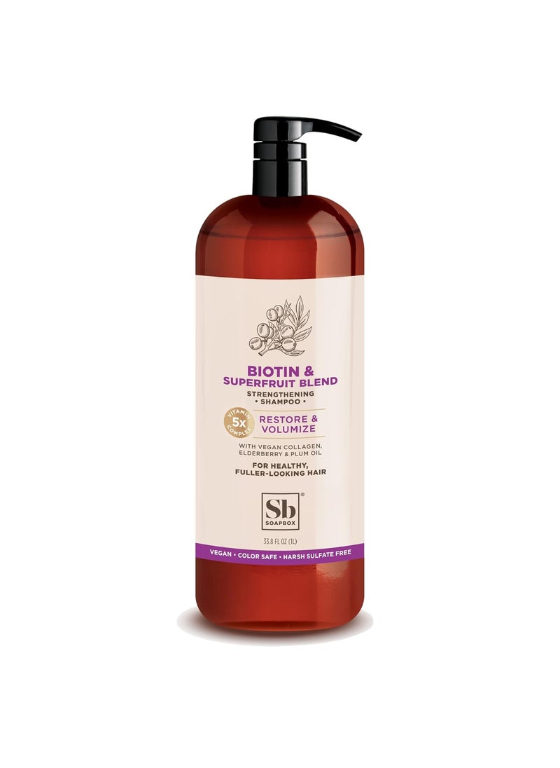 Soapbox - Soapbox Biotin Shampoo Biotin  Collagen Super Fruit Shampoo for Thin Fine Thinning Hair  Volumizing  Repairing to Promote Hair Growth Strength Fullness 1 Liter Pump Bottle - Image 1
