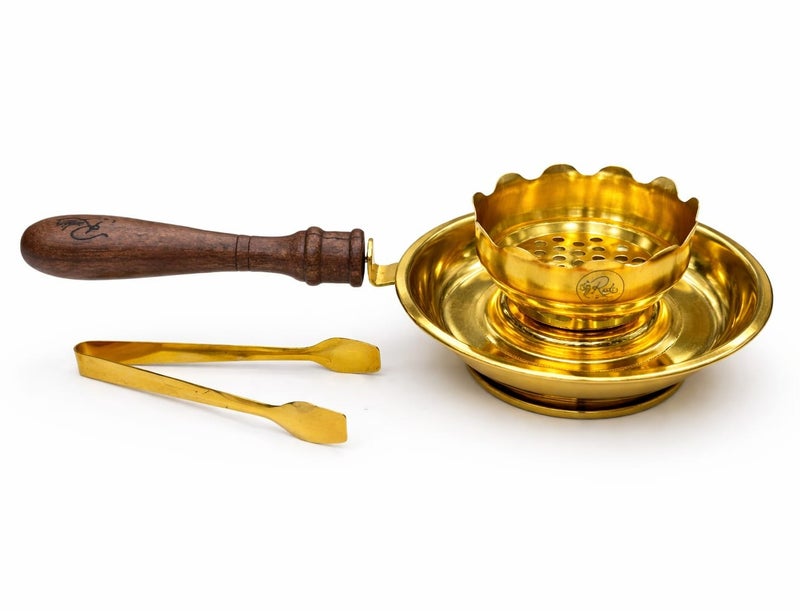 Radin Premium Gold Plated Incense Bakhoor Burner with Wooden Handle & Safety Tong  High Quality Steel - Image 4