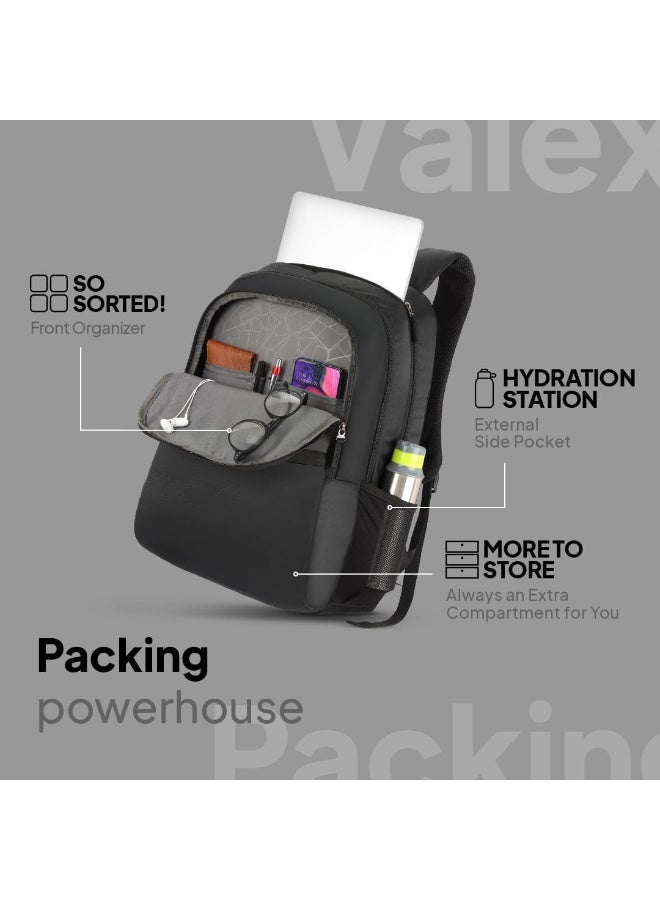 American Tourister Valex Laptop Backpack, 28L & 17" Inch Laptop Compartment, front organiser, bottle holder Backpack Bag For Man And Women, Black - Image 5