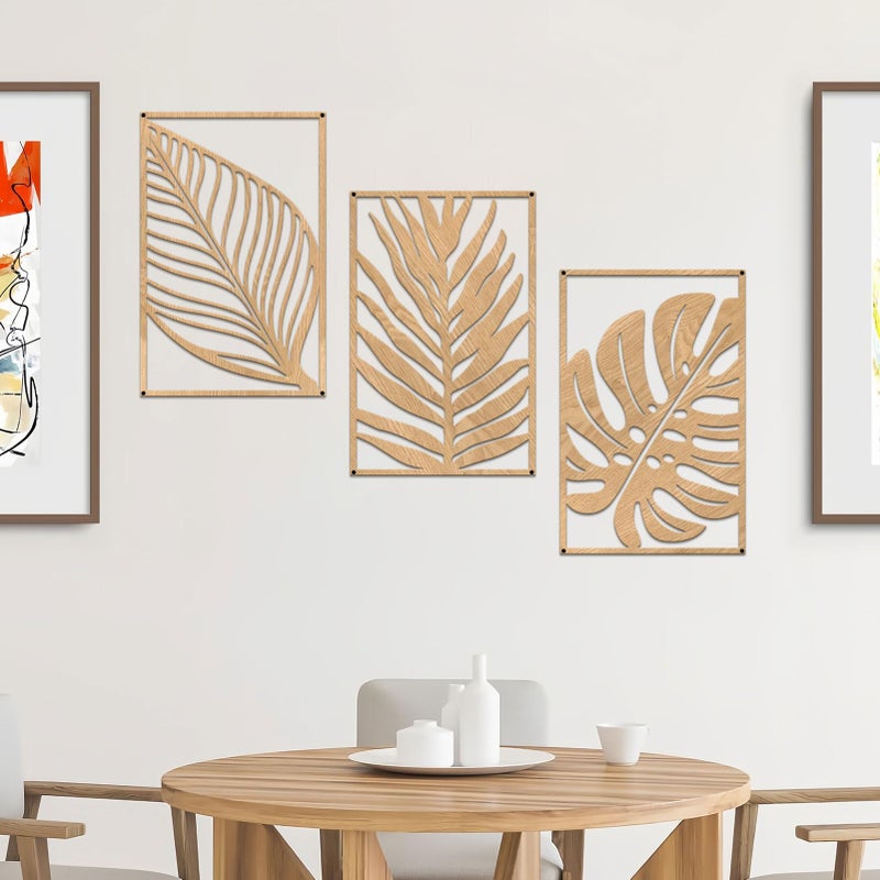 Resama 3 Pcs Boho Metal Wall Art Decor Leaf Sign Wall Vintage Tropical Plant Wall Rustic Palm Leaf Metal Wall Sculpture for Living room Bathroom Bedroom Office (Oak) - Image 5
