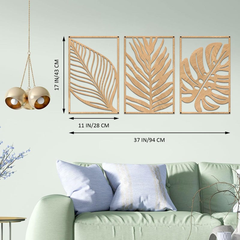 Resama 3 Pcs Boho Metal Wall Art Decor Leaf Sign Wall Vintage Tropical Plant Wall Rustic Palm Leaf Metal Wall Sculpture for Living room Bathroom Bedroom Office (Oak) - Image 2