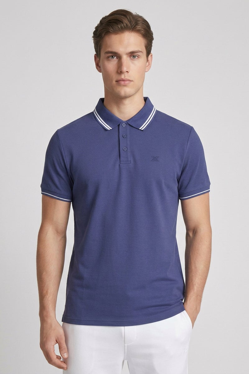 RBX Men Sportswear Fit Short Sleeve Outdoor Polo Shirt, Denim Blue - Image 1