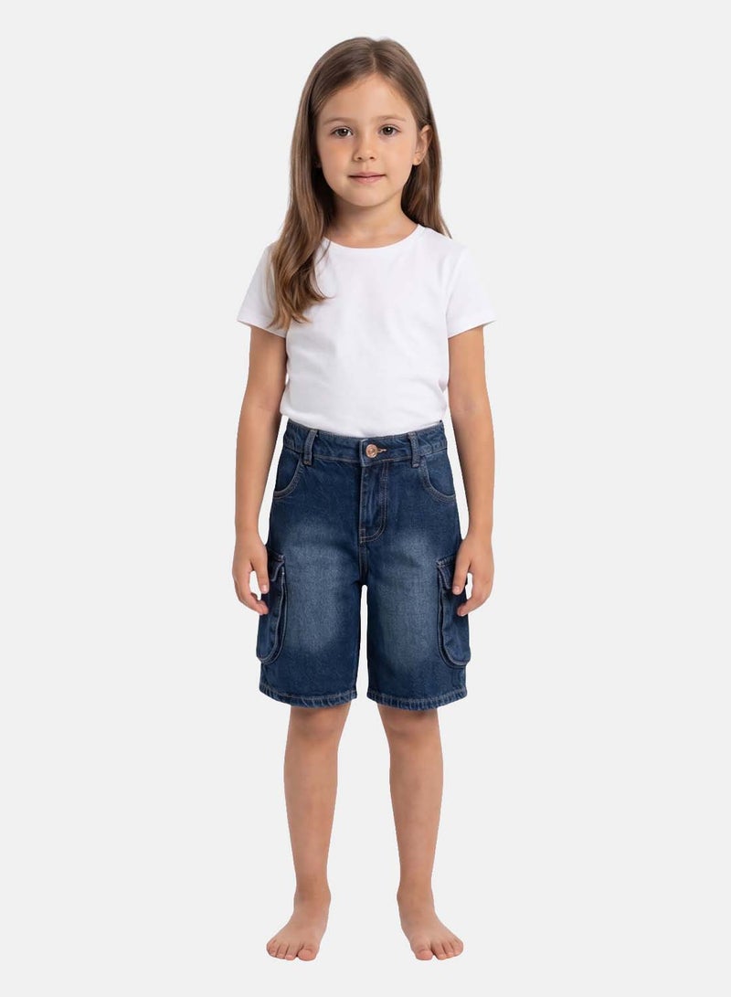 FOREVER 21 Girls' Cargo Denim Shorts with Pocket Detail, Relaxed Fit - Image 1