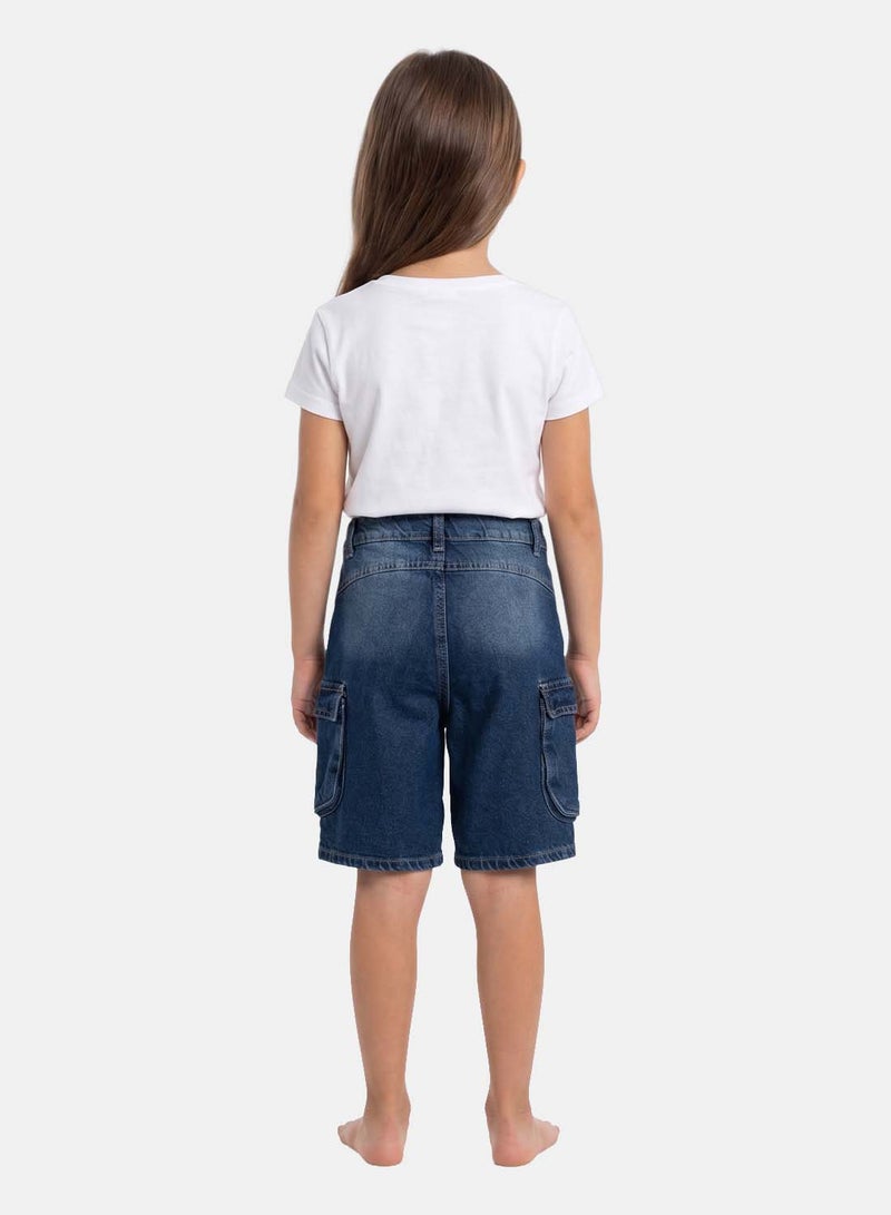 FOREVER 21 Girls' Cargo Denim Shorts with Pocket Detail, Relaxed Fit - Image 2