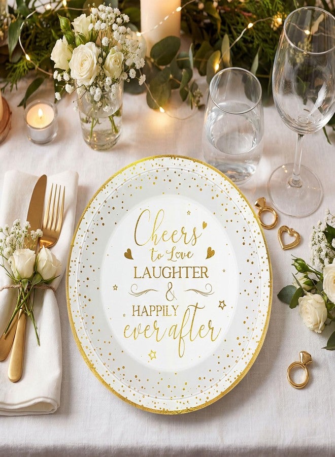 Willinglong 50 Pack Wedding Paper Plates - 9 Inch Bulk Cheers To Love And Happily Ever After Dinner Dessert Plates for Wedding Bridal Shower Engagement Party Supplies - Image 5