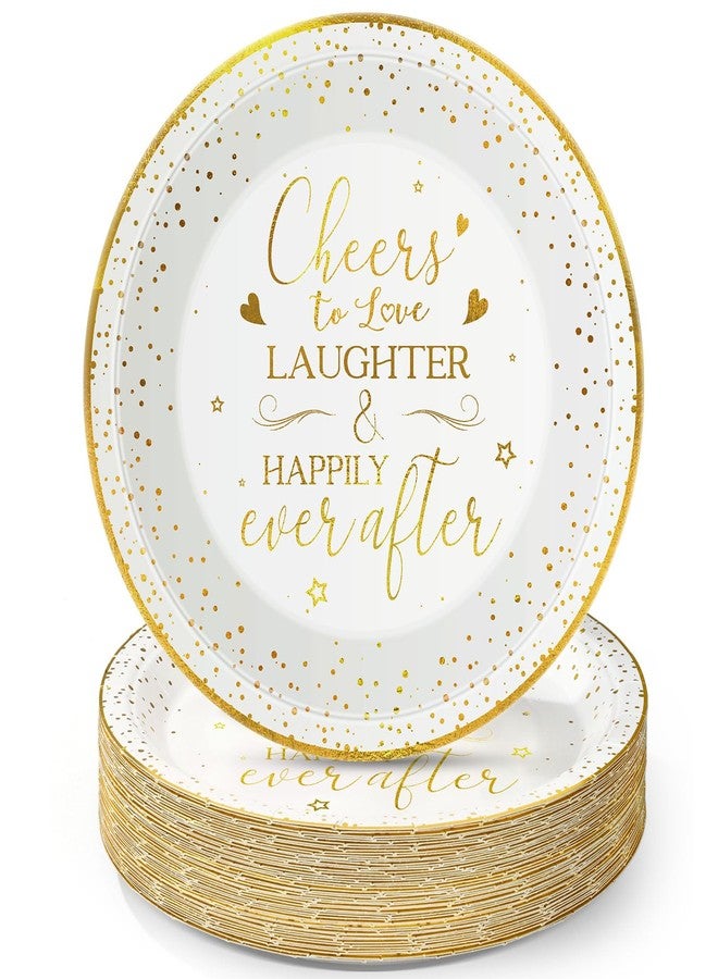 Willinglong 50 Pack Wedding Paper Plates - 9 Inch Bulk Cheers To Love And Happily Ever After Dinner Dessert Plates for Wedding Bridal Shower Engagement Party Supplies - Image 1