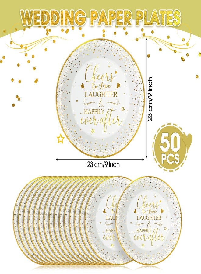 Willinglong 50 Pack Wedding Paper Plates - 9 Inch Bulk Cheers To Love And Happily Ever After Dinner Dessert Plates for Wedding Bridal Shower Engagement Party Supplies - Image 3