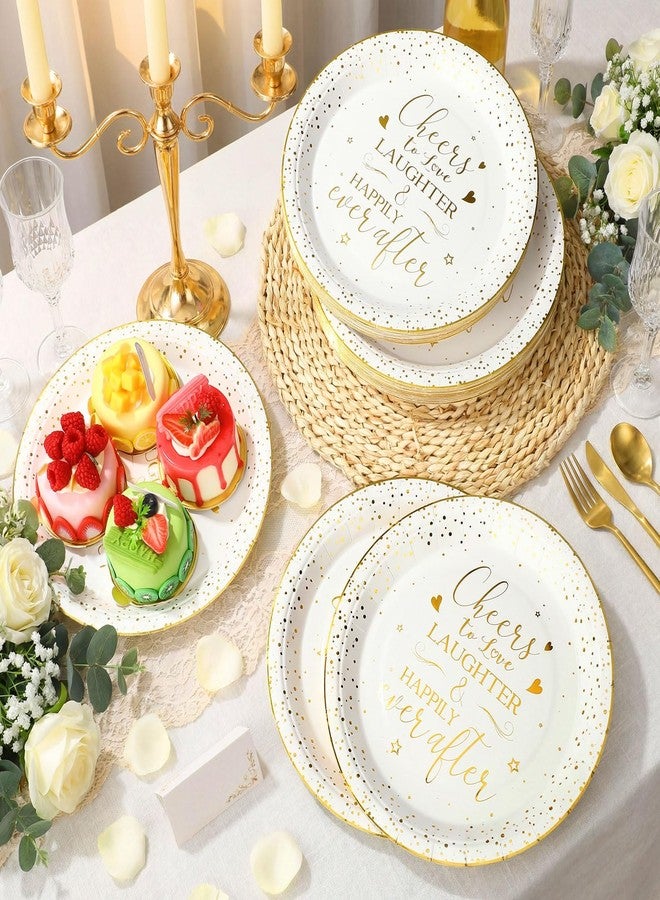 Willinglong 50 Pack Wedding Paper Plates - 9 Inch Bulk Cheers To Love And Happily Ever After Dinner Dessert Plates for Wedding Bridal Shower Engagement Party Supplies - Image 2