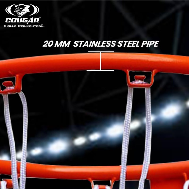 Cougar Dunking Basketball Ring Pair with Multicolor Net Standard Wall Mounted Basketball Hoop Net 20mm Solid Steel 3 Springs Powder Coated Outdoor Goal Sports Play Ring - Image 3