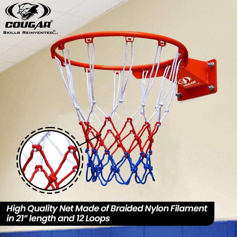 Cougar Dunking Basketball Ring Pair with Multicolor Net Standard Wall Mounted Basketball Hoop Net 20mm Solid Steel 3 Springs Powder Coated Outdoor Goal Sports Play Ring - Image 4