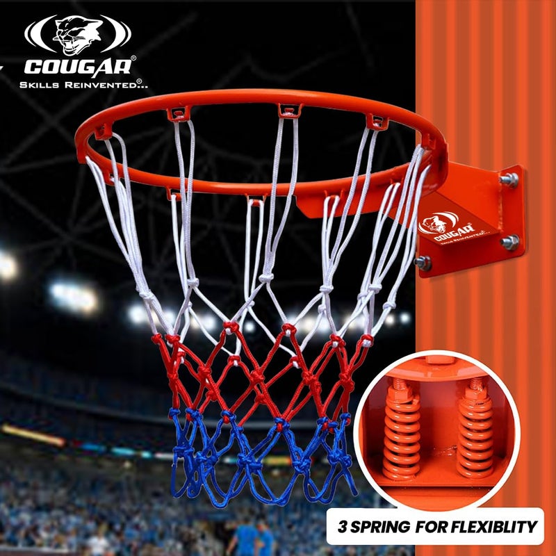 Cougar Dunking Basketball Ring Pair with Multicolor Net Standard Wall Mounted Basketball Hoop Net 20mm Solid Steel 3 Springs Powder Coated Outdoor Goal Sports Play Ring - Image 5