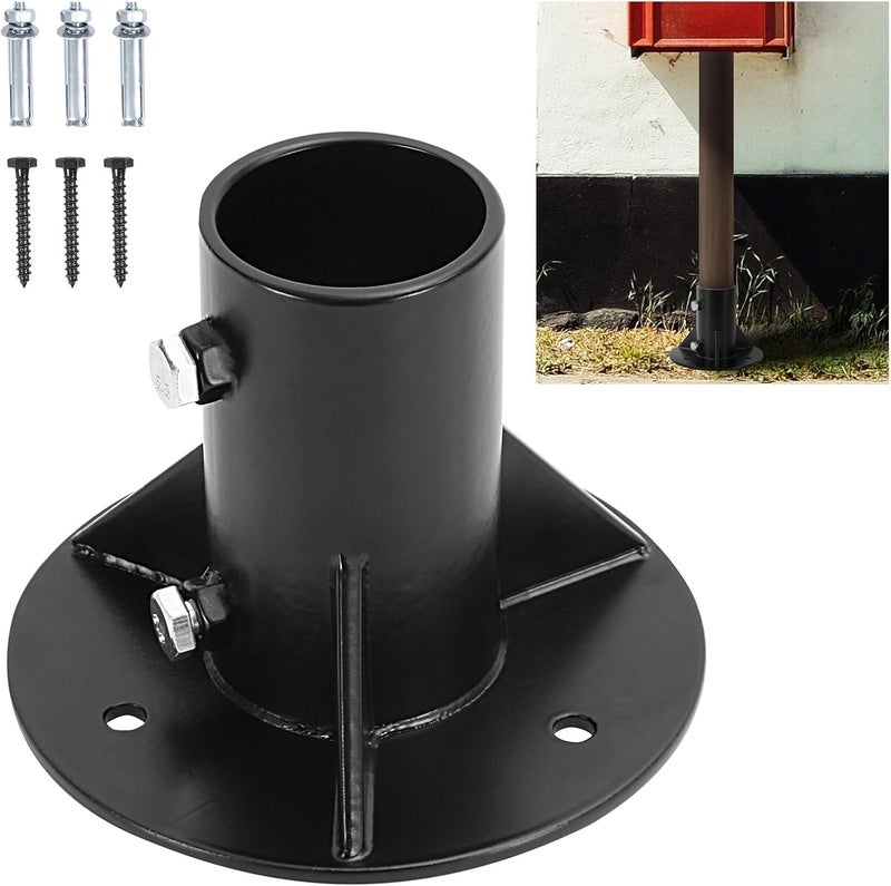 Cskunxia 1PC Round Posts Base Bracket 2" Base Flange Chain Link Fence Flange Heavy Solid Pole Floor Flange for Holding Fence Mailbox Pergola Railing Deck Round Posts (OD 1-7/8'') with Screws - Image 1