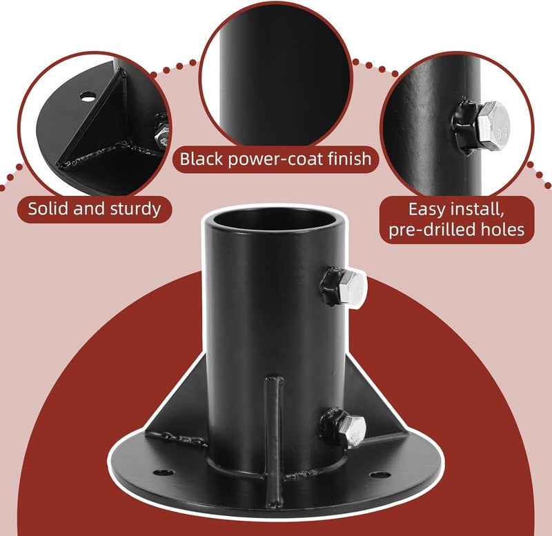 Cskunxia 1PC Round Posts Base Bracket 2" Base Flange Chain Link Fence Flange Heavy Solid Pole Floor Flange for Holding Fence Mailbox Pergola Railing Deck Round Posts (OD 1-7/8'') with Screws - Image 3