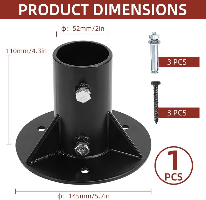 Cskunxia 1PC Round Posts Base Bracket 2" Base Flange Chain Link Fence Flange Heavy Solid Pole Floor Flange for Holding Fence Mailbox Pergola Railing Deck Round Posts (OD 1-7/8'') with Screws - Image 2
