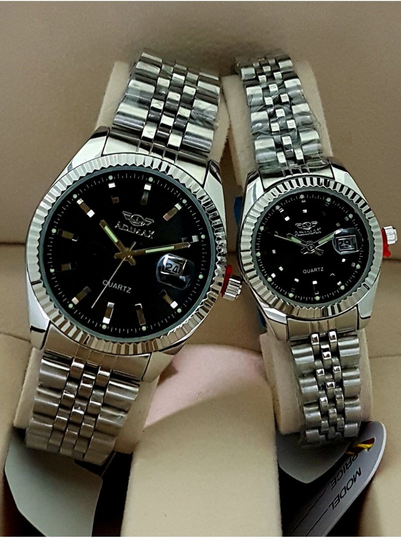 Admax couple watches 2 pcs Adimax for men and women original and waterproof guarantee 100% with beautiful box - Image 2