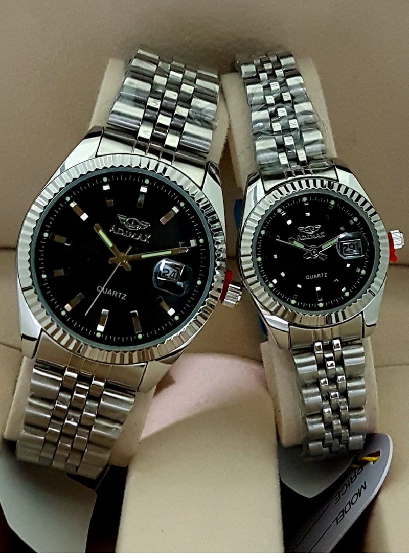 Admax couple watches 2 pcs Adimax for men and women original and waterproof guarantee 100% with beautiful box - Image 1
