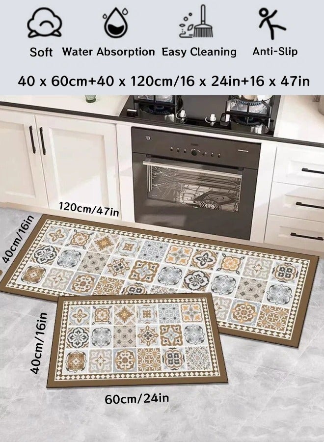 Kitchen Mats Set, 40 x 60cm+40 x 120cm Kitchen Rug Mats Non-Slip Hallway Floor Runner Mats Quick Drying Kitchen Standing Mats Easy Cleaning Front of Sink Mats for Kitchen Laundry Sink Bathroom Office - Image 1