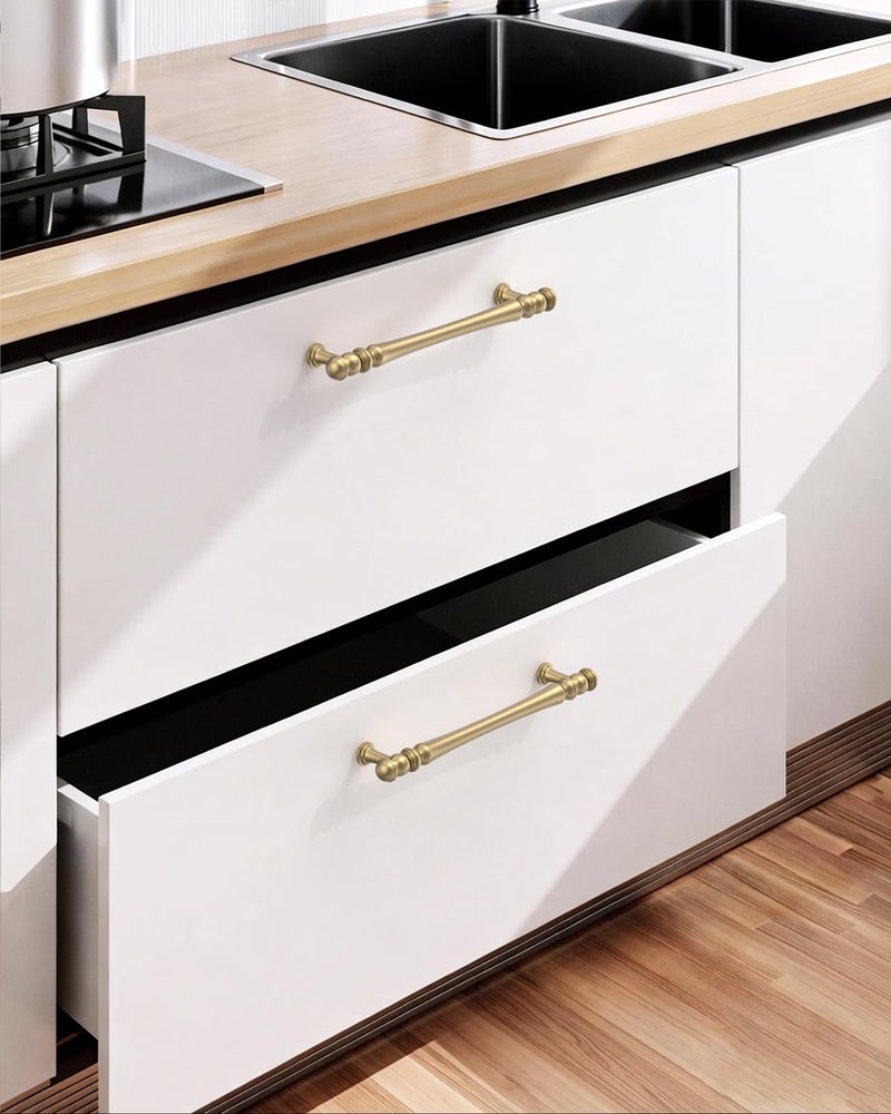 Coinkoly 10 Pack 5"(128mm) Hole Center Brushed Brass Cabinet Pulls, Brass Kitchen Cabinet Handles, Drawer Pull,Cupboard Handles,Bathroom Handle, Vanity Pulls - Image 5