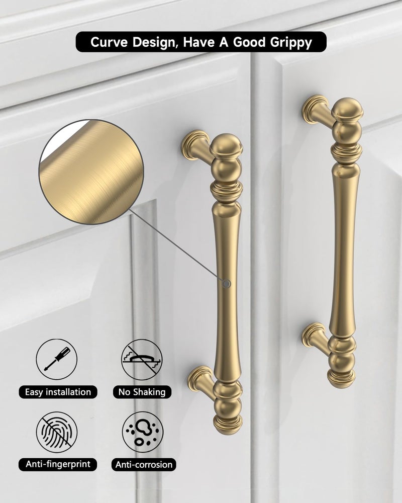 Coinkoly 10 Pack 5"(128mm) Hole Center Brushed Brass Cabinet Pulls, Brass Kitchen Cabinet Handles, Drawer Pull,Cupboard Handles,Bathroom Handle, Vanity Pulls - Image 1