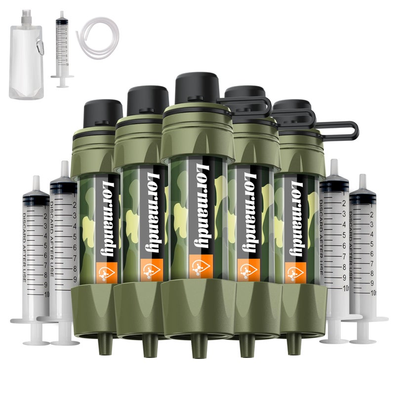 Lormandy Straw Water Filter 5 Pack â€“ Outdoor Camping & Hiking Survival Gear Kit for Family Use, Ultra-Light Personal Filter Straws for Backpacking, Travel, Bug-Out Bags and Emergency Preparedness - Image 1